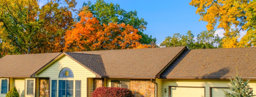 a home with trees and shrubs turning colors for fall season